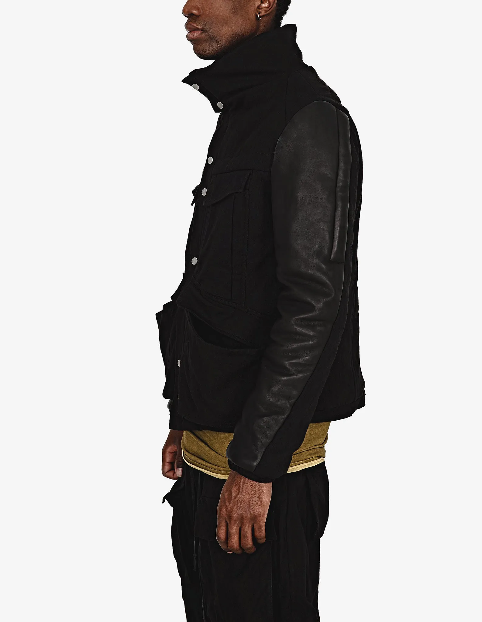 Leather Sleeves Cargo Jacket