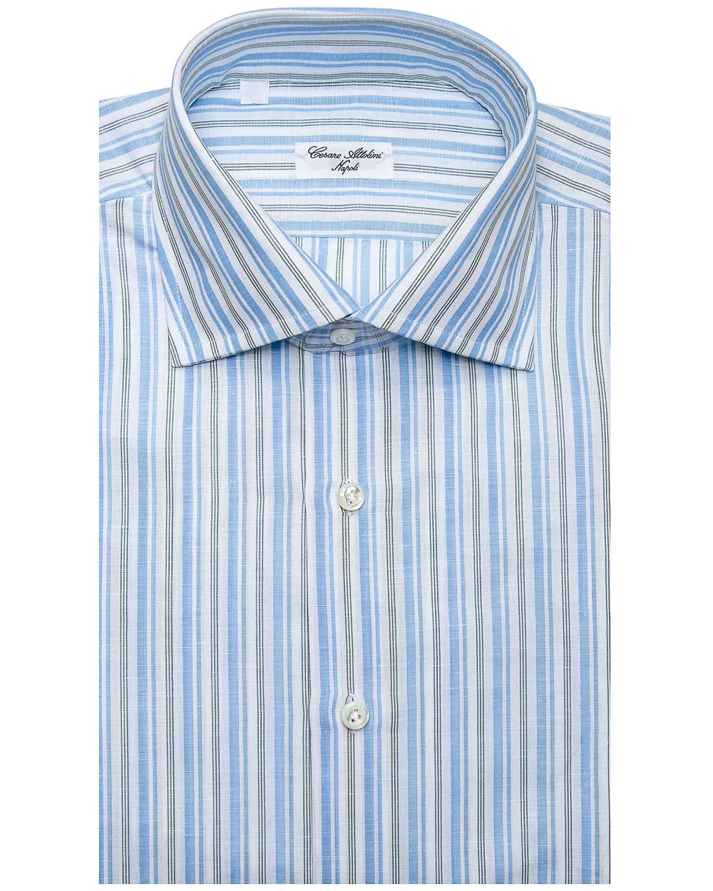 Light Blue and Green Multi Stripe Dress Shirt