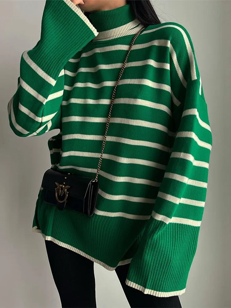 Long Sleeve Striped Knitted Oversized Sweater