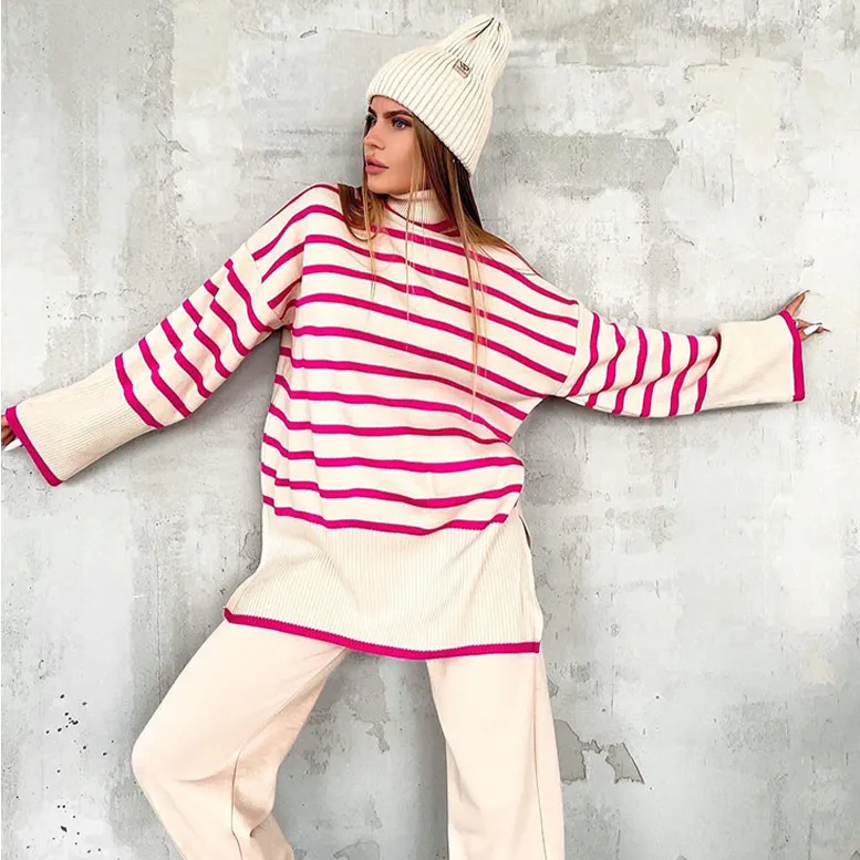 Long Sleeve Striped Knitted Oversized Sweater