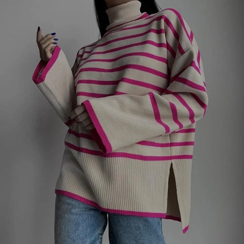 Long Sleeve Striped Knitted Oversized Sweater