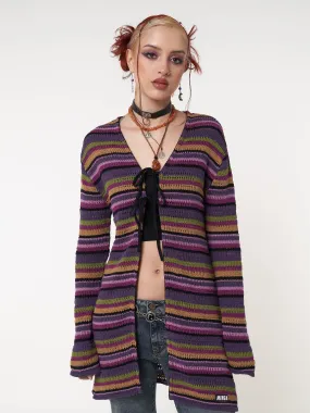 Luna Striped Tie Front Knit Cardigan