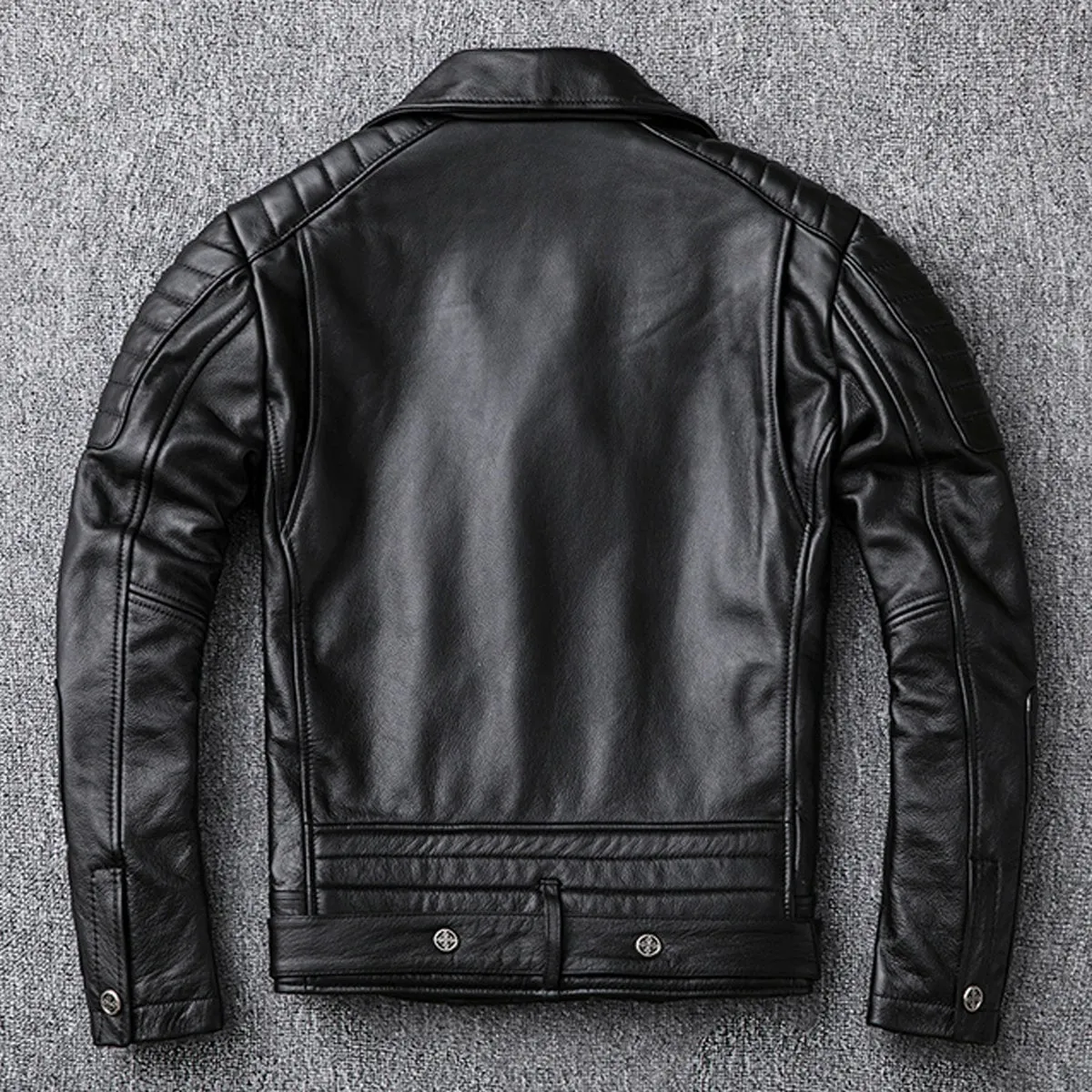 Men’s Black Biker Brando Genuine Sheepskin Café Racer Lapel Collar Retro Casual Classic Zip-Up Moto Slim Fit Leather Jacket