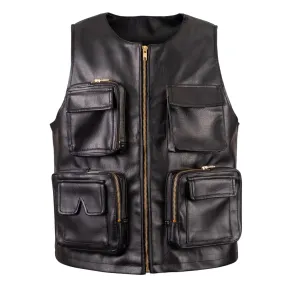 Mens Black Leather Hunting Vest