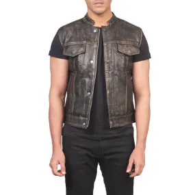 Mens Distressed Brown Leather Vest