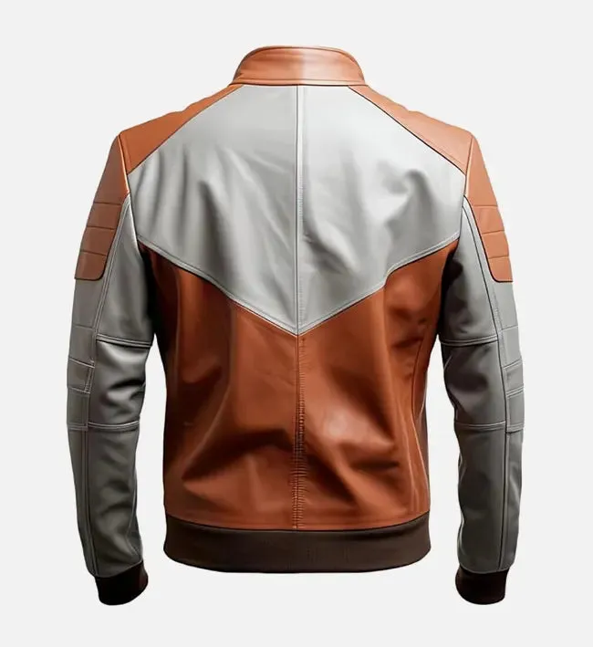 Men's Rust Ash Grey Motorcycle Leather Jacket