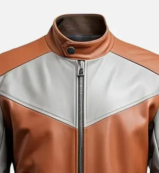 Men's Rust Ash Grey Motorcycle Leather Jacket