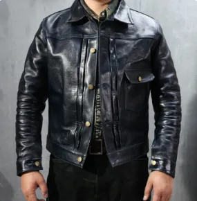 Men's Slim Fit Vintage Genuine Cowhide Leather Jacket