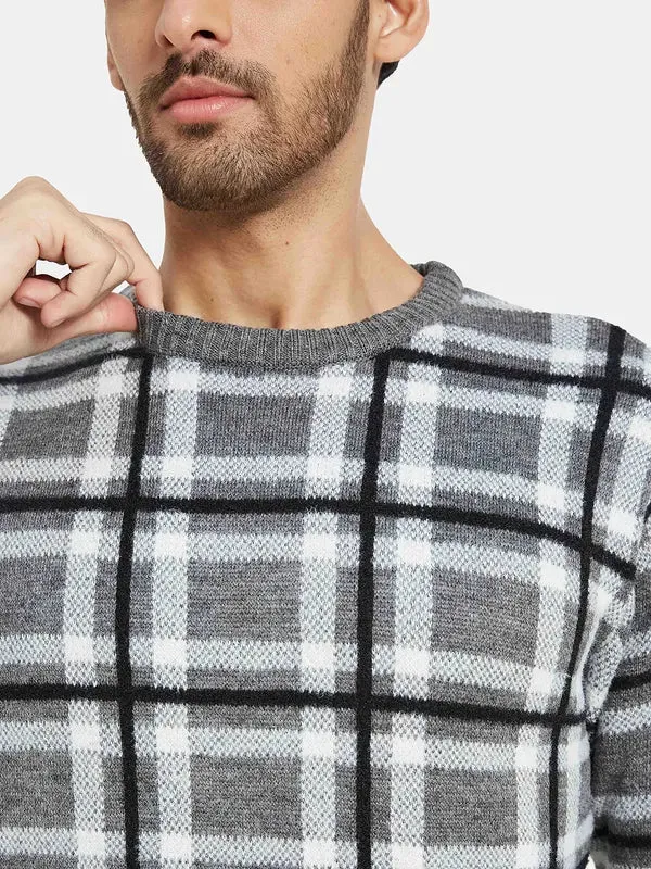 Mettle Men Grey Black Checked Pullover