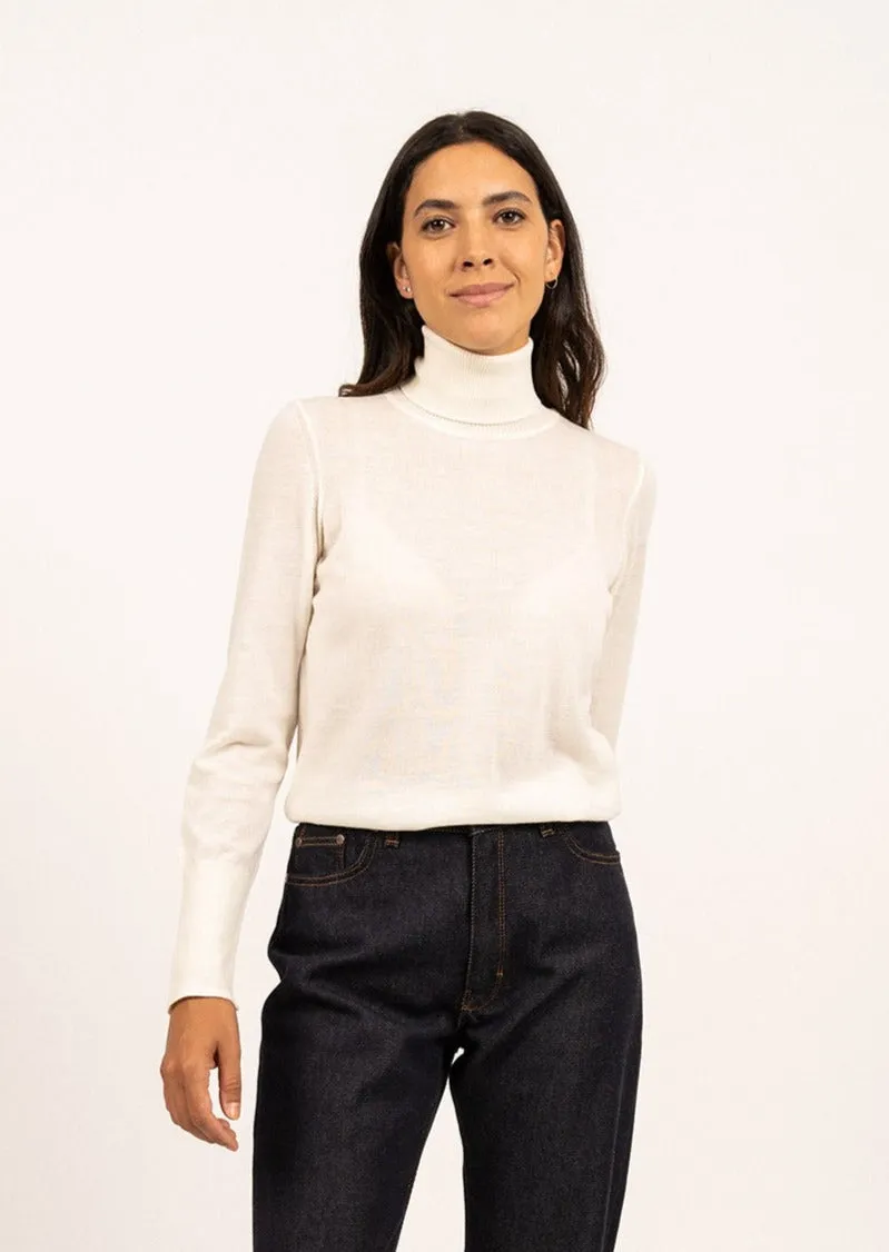 MODENE - Thin Turtleneck Sweater | Wool Jersey (WINTER WHITE)