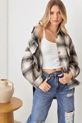 Nashville Country Plaid Long Sleeve Turn Down Collar Oversize Shirt Shacket Jacket