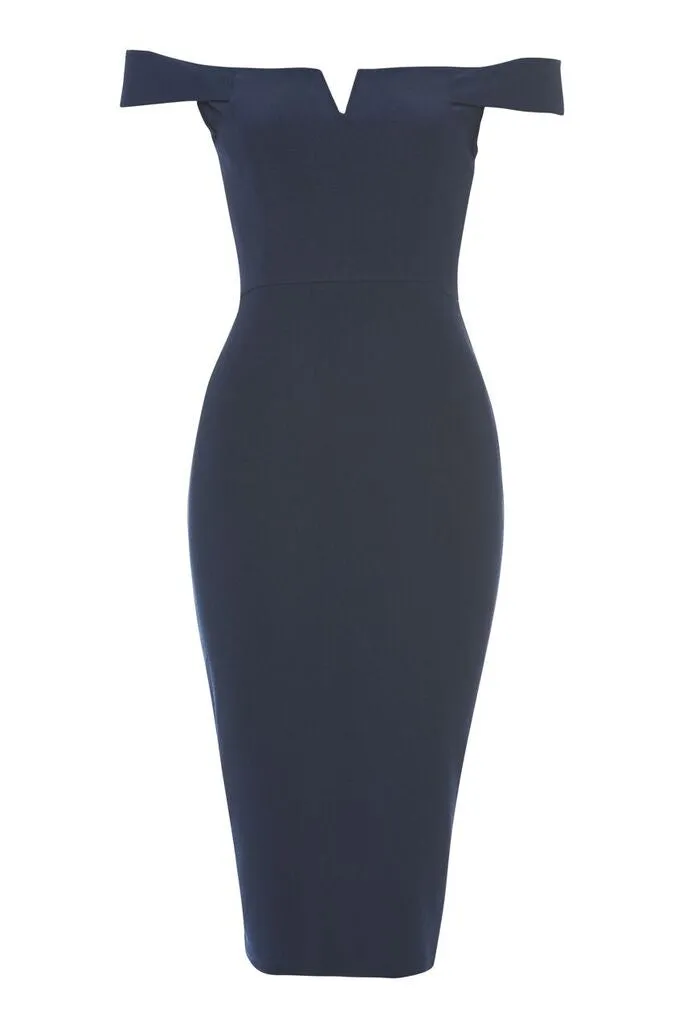 Navy Bardot Bodycon Dress