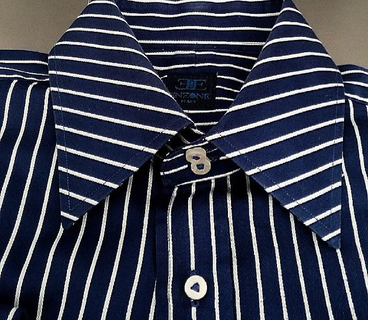 New- Enzone of Italy-Blue/White Stripe,100% Cotton Twill,FC Fashion Shirt- size (16.5x34/35)