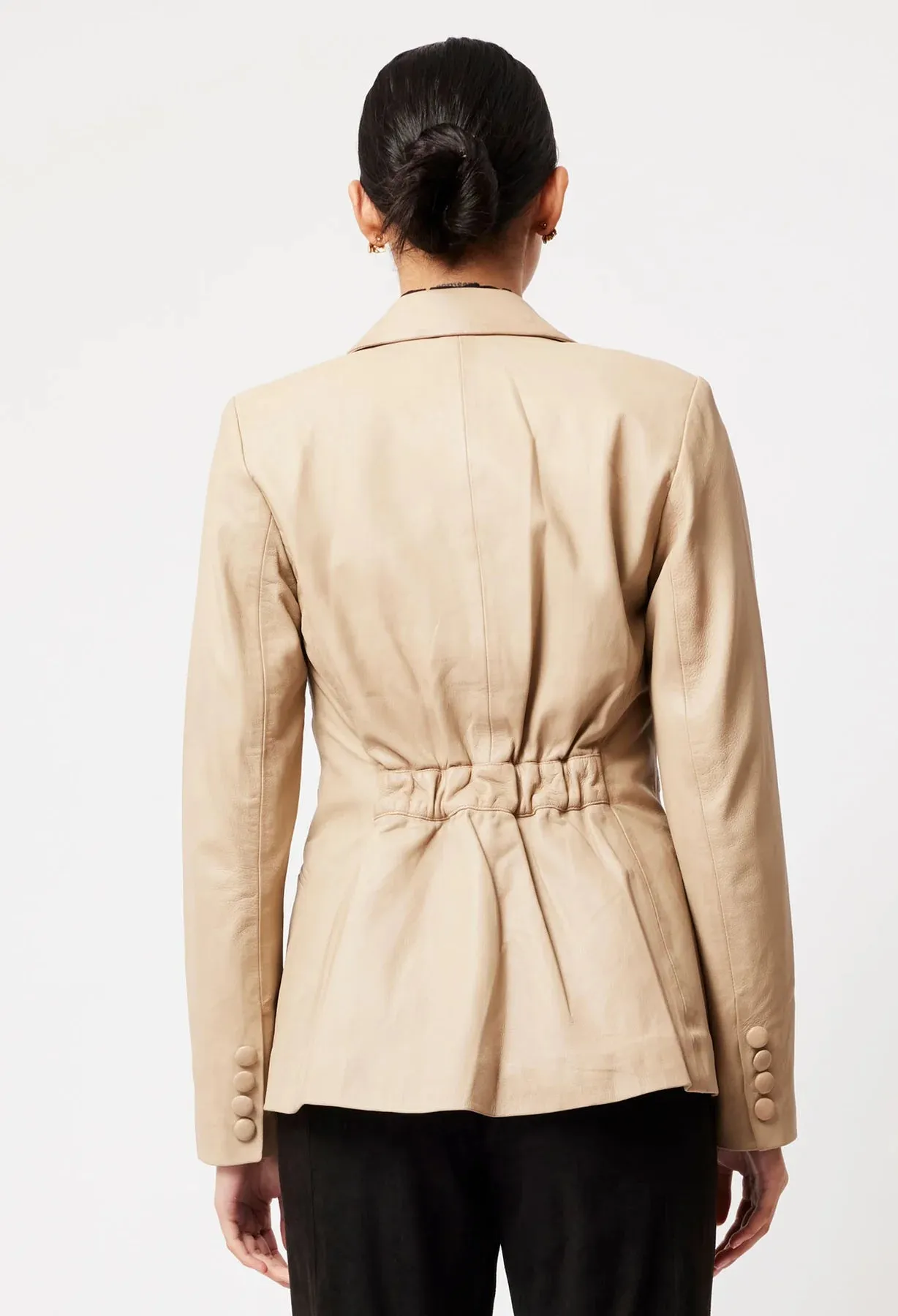 ONCE WAS -  Vega Elastic Back Leather Blazer Oatmeal