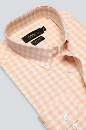 Peach Gingham Check Casual Shirt