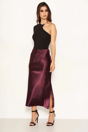 Plum Satin Midi Skirt