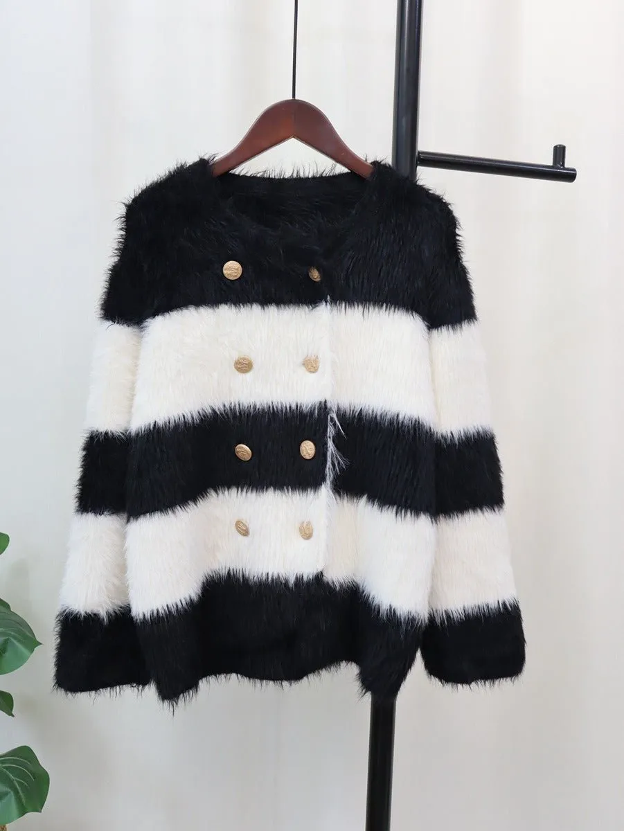 Pre Order:  Gold Buttons Double-Breasted Knit Jacket