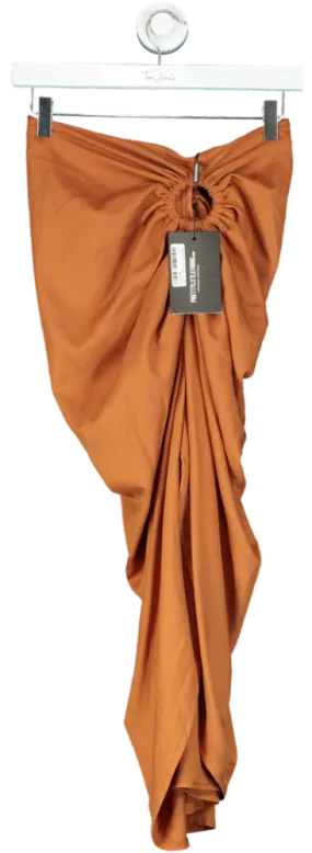 PrettyLittleThing Rust Woven O Ring Cut Out Drape Midi Skirt UK 8