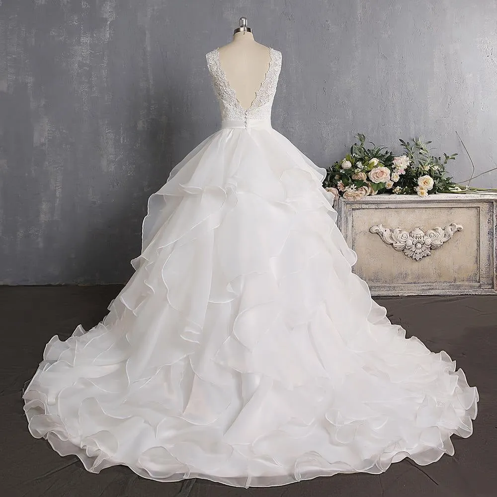 Ruffles Princess Wedding Dresses with Beaded Lace at Bling Brides