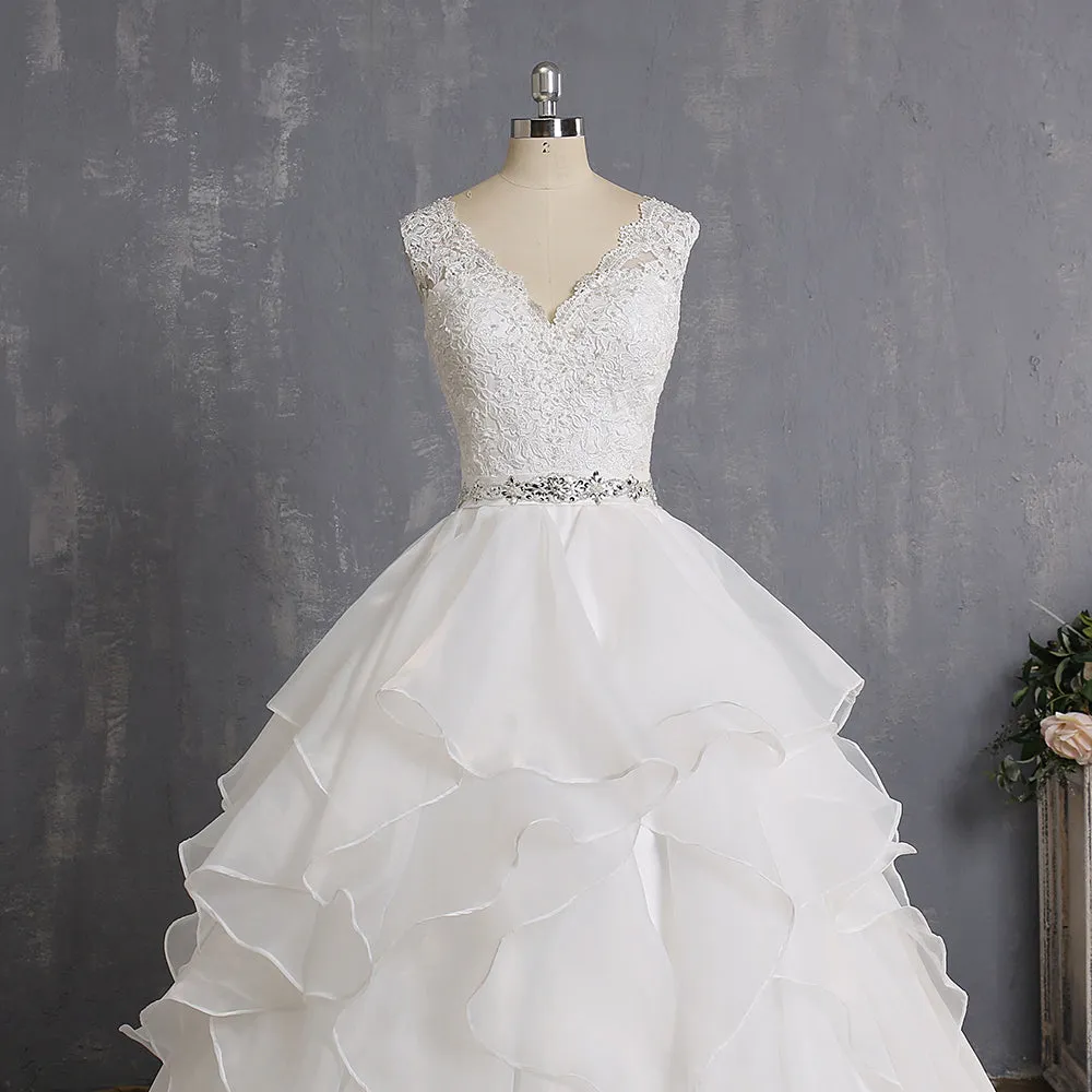 Ruffles Princess Wedding Dresses with Beaded Lace at Bling Brides