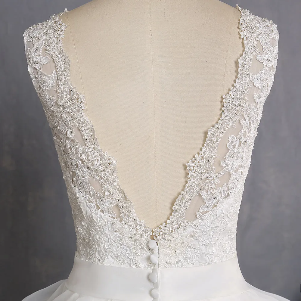 Ruffles Princess Wedding Dresses with Beaded Lace at Bling Brides