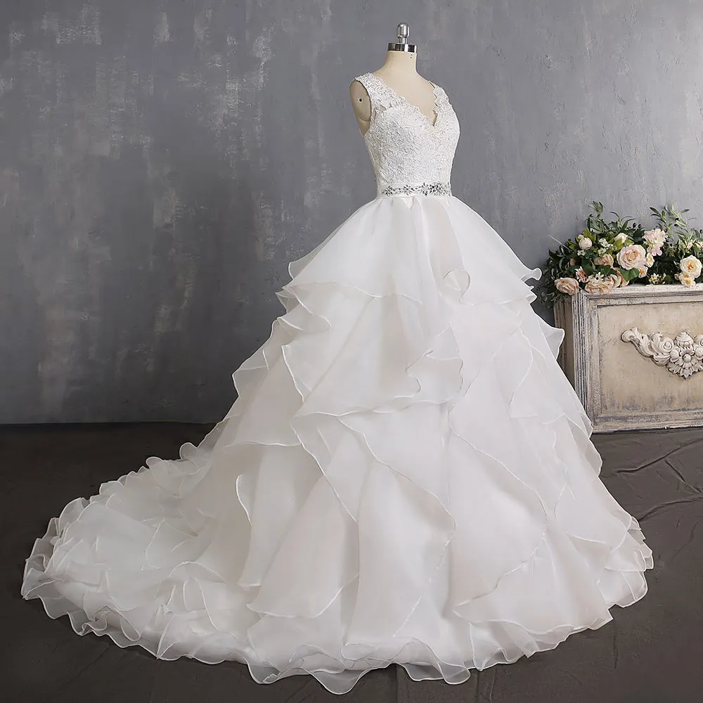 Ruffles Princess Wedding Dresses with Beaded Lace at Bling Brides