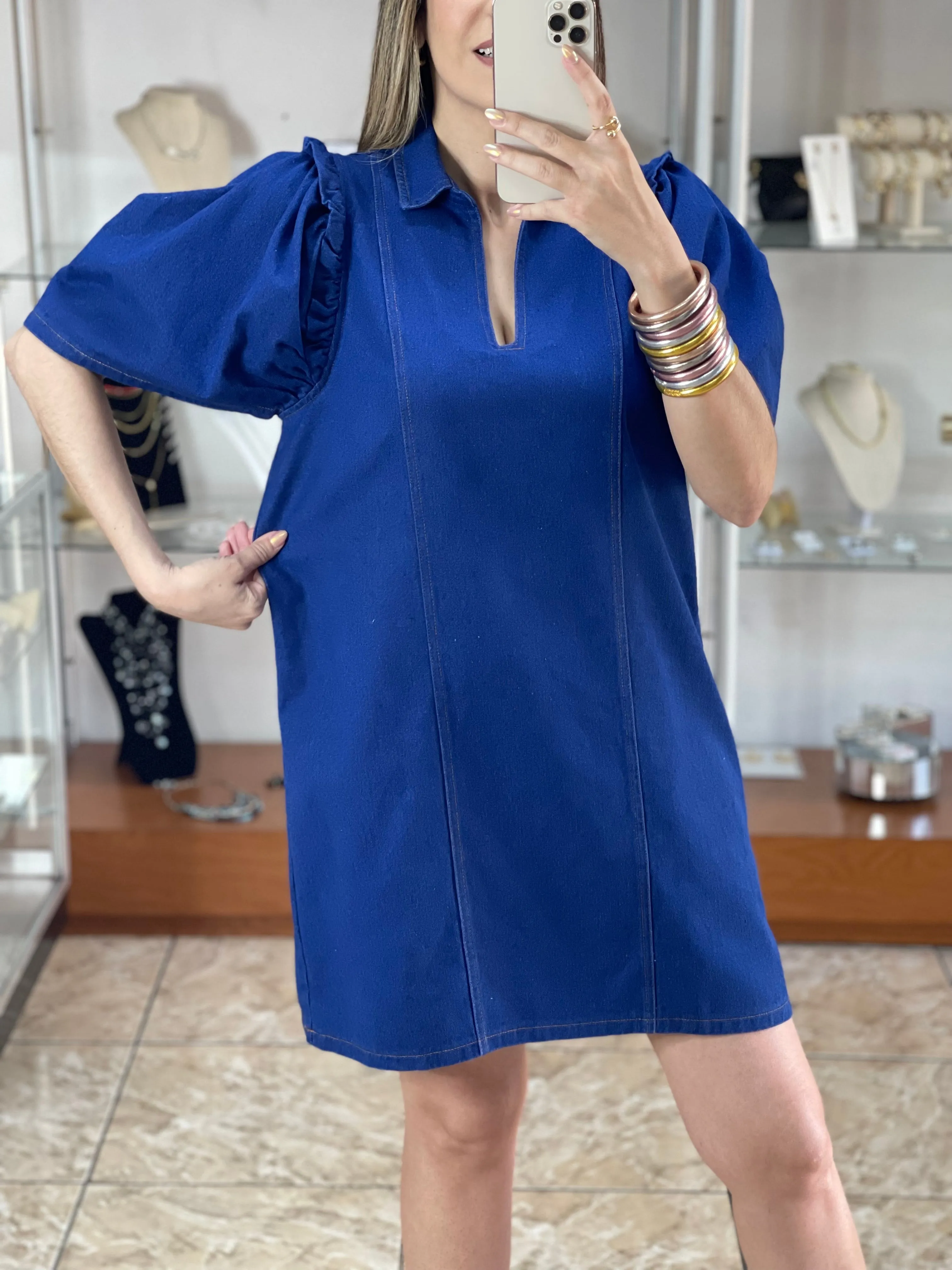 Short Sleeve Mini Denim Dress