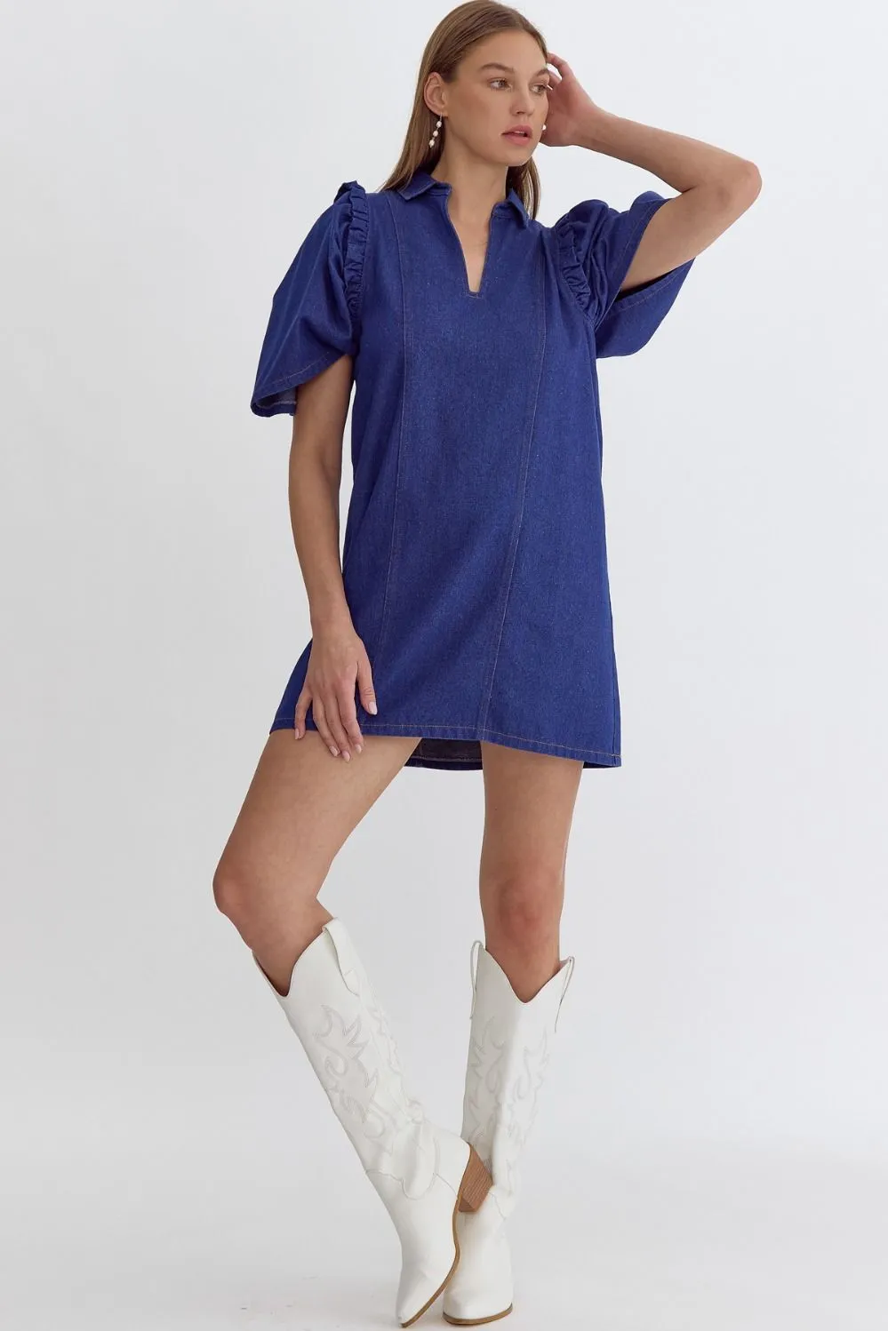 Short Sleeve Mini Denim Dress