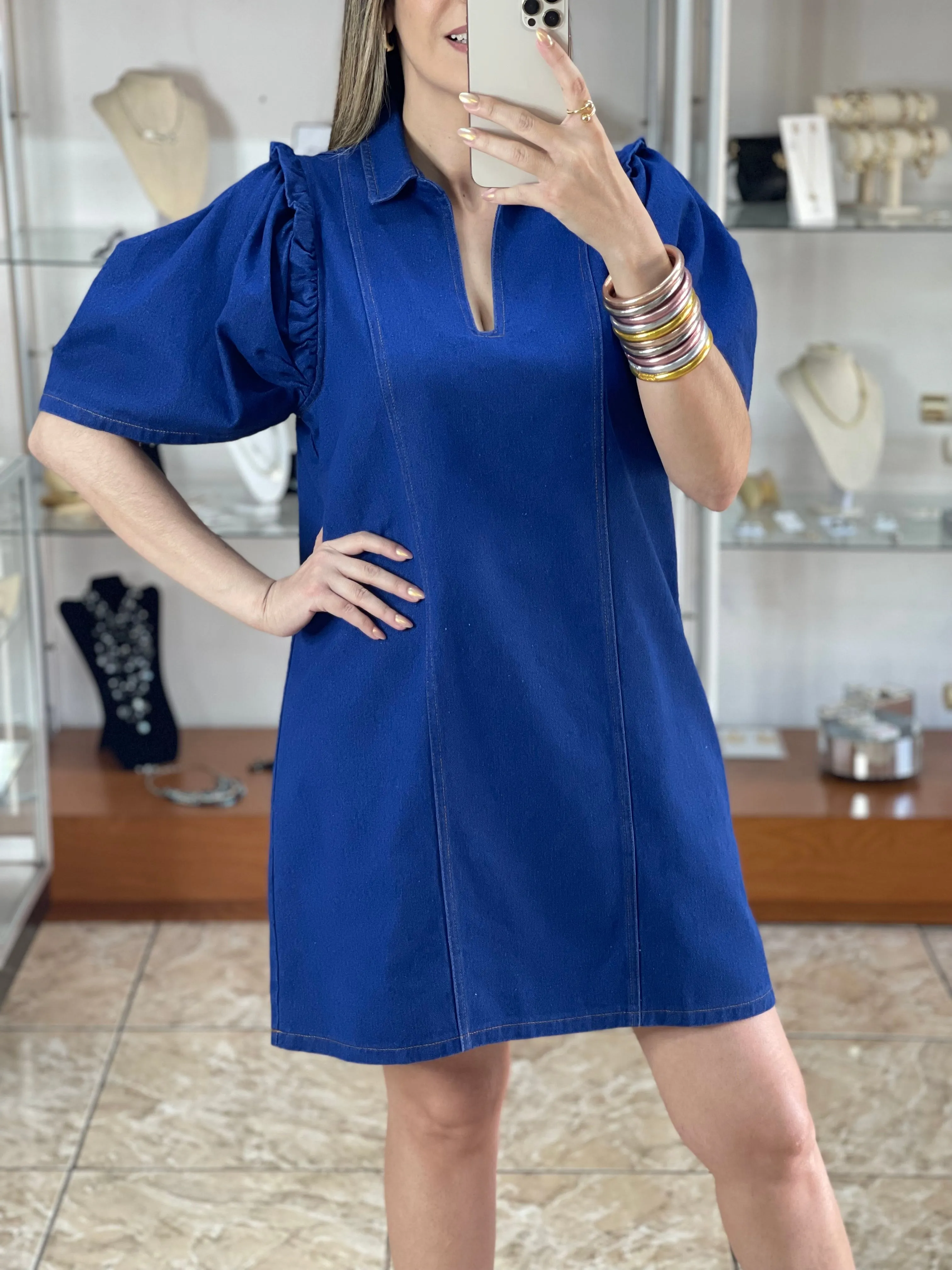 Short Sleeve Mini Denim Dress