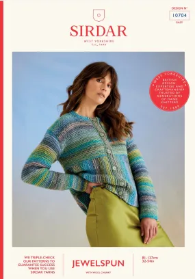 Sirdar Jewelspun Chunky Cardigan Knitting Pattern 10704