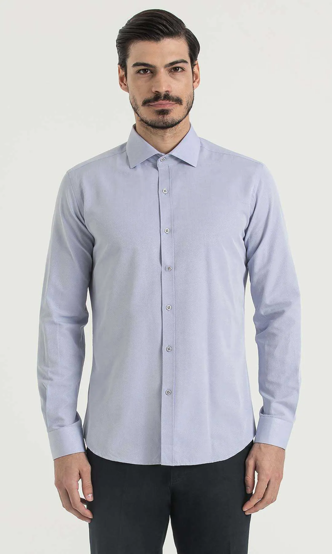 Slim Fit Patterned Cotton Blend Casual Shirt, Lilac D.