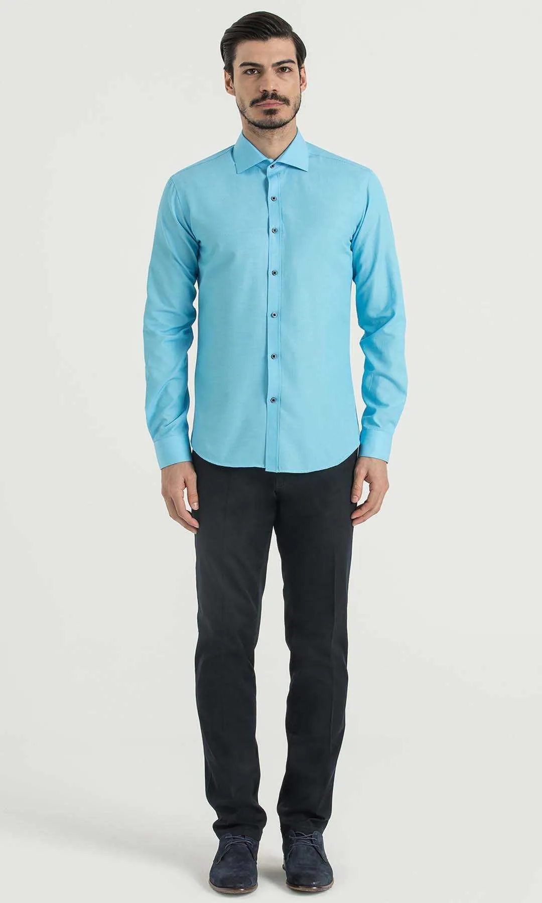 Slim Fit Patterned Cotton Blend Casual Shirt, Turquoise D.