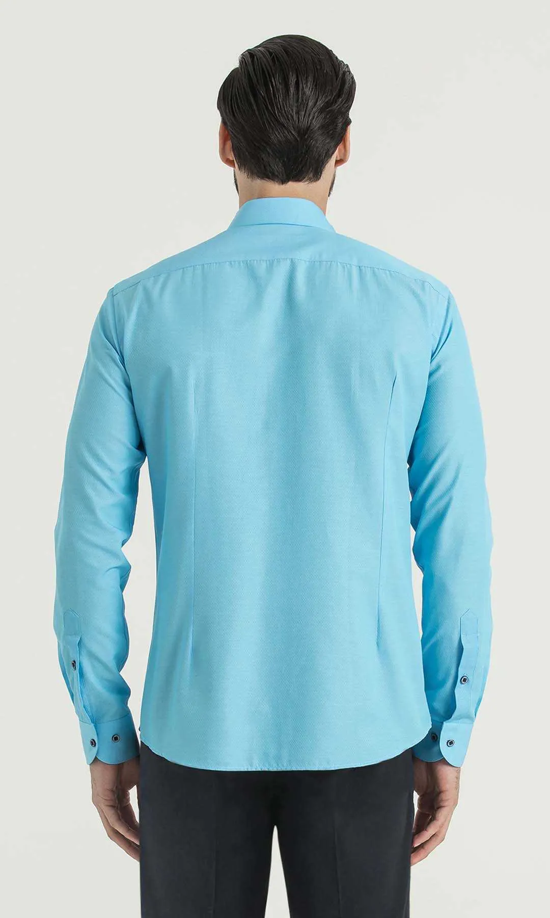 Slim Fit Patterned Cotton Blend Casual Shirt, Turquoise D.