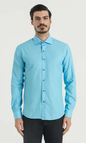 Slim Fit Patterned Cotton Blend Casual Shirt, Turquoise D.