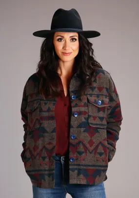 Stetson Womens Navy Multi Wool Blend Aztec Button Jacket