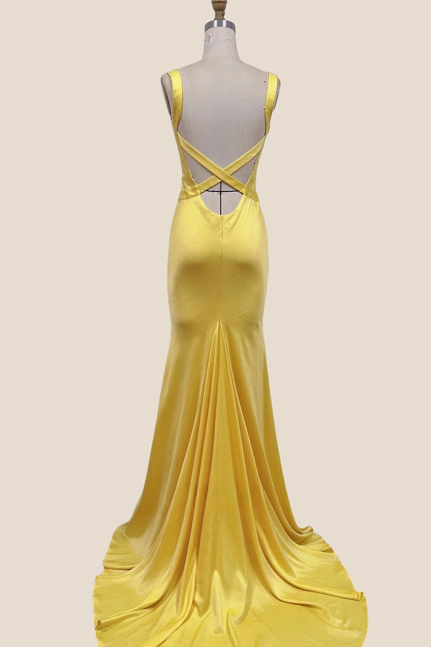 Straps Yellow Mermaid Long Formal Dress