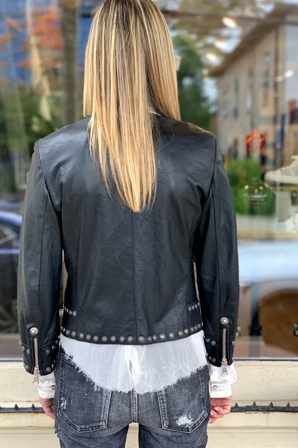 Studded Leather Jacket - Black