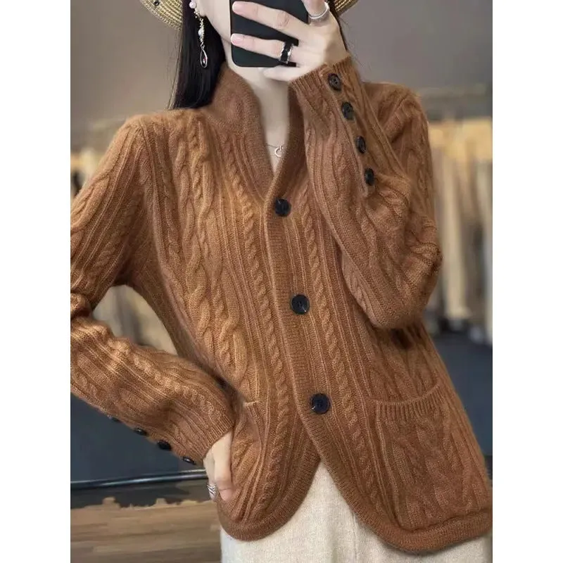 Style Pocket Knitted Wool Jacket