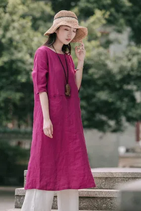 Summer new dress linen dress with crew and mid sleeves CYM377