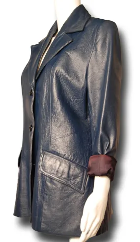 Superfly 1970s Blue Leather Blazer