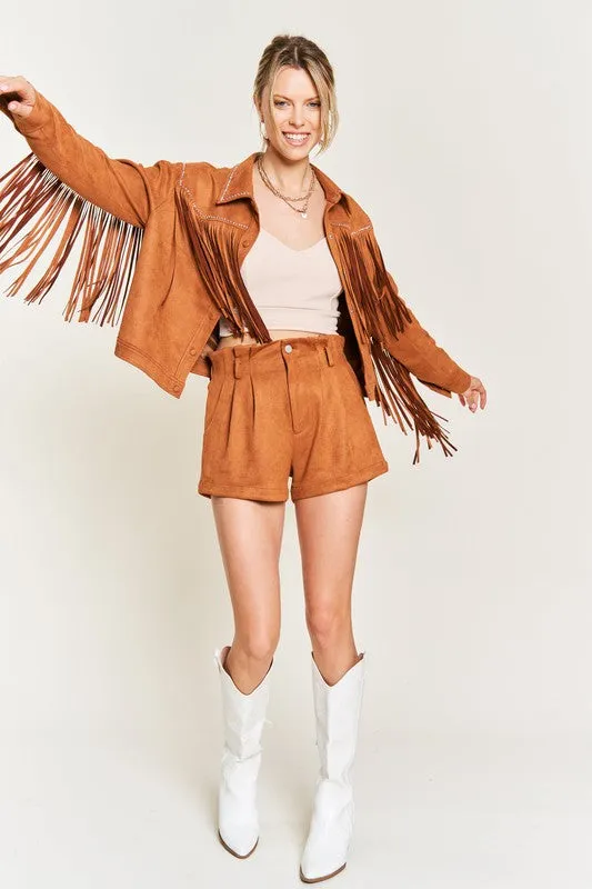 TEEK - Plus Size Suede Studded Fringe Jacket