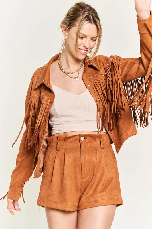 TEEK - Plus Size Suede Studded Fringe Jacket