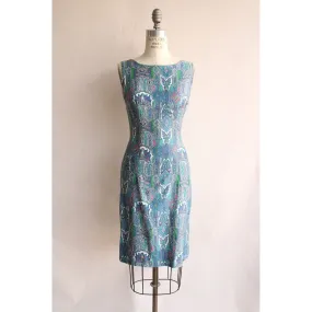 Vintage 1950s Wiggle Dress in a Blue Paisley Print