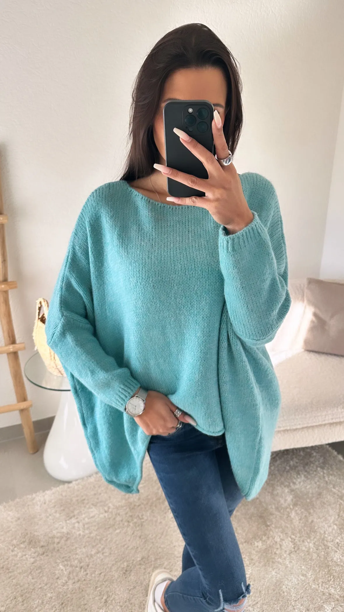 VOKUHILA oversize Strick Pullover / aqua - türkis Art. 5383