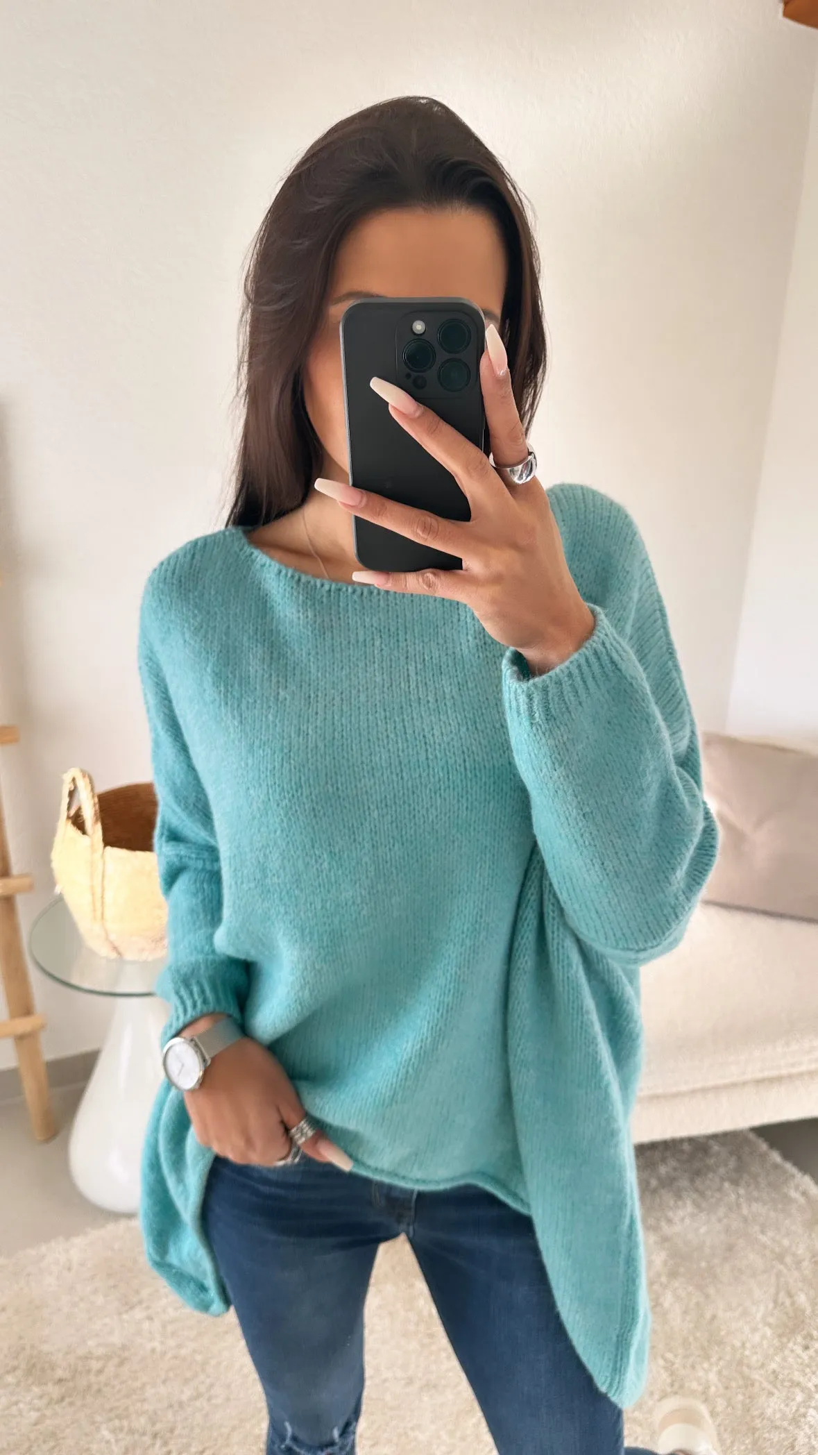 VOKUHILA oversize Strick Pullover / aqua - türkis Art. 5383