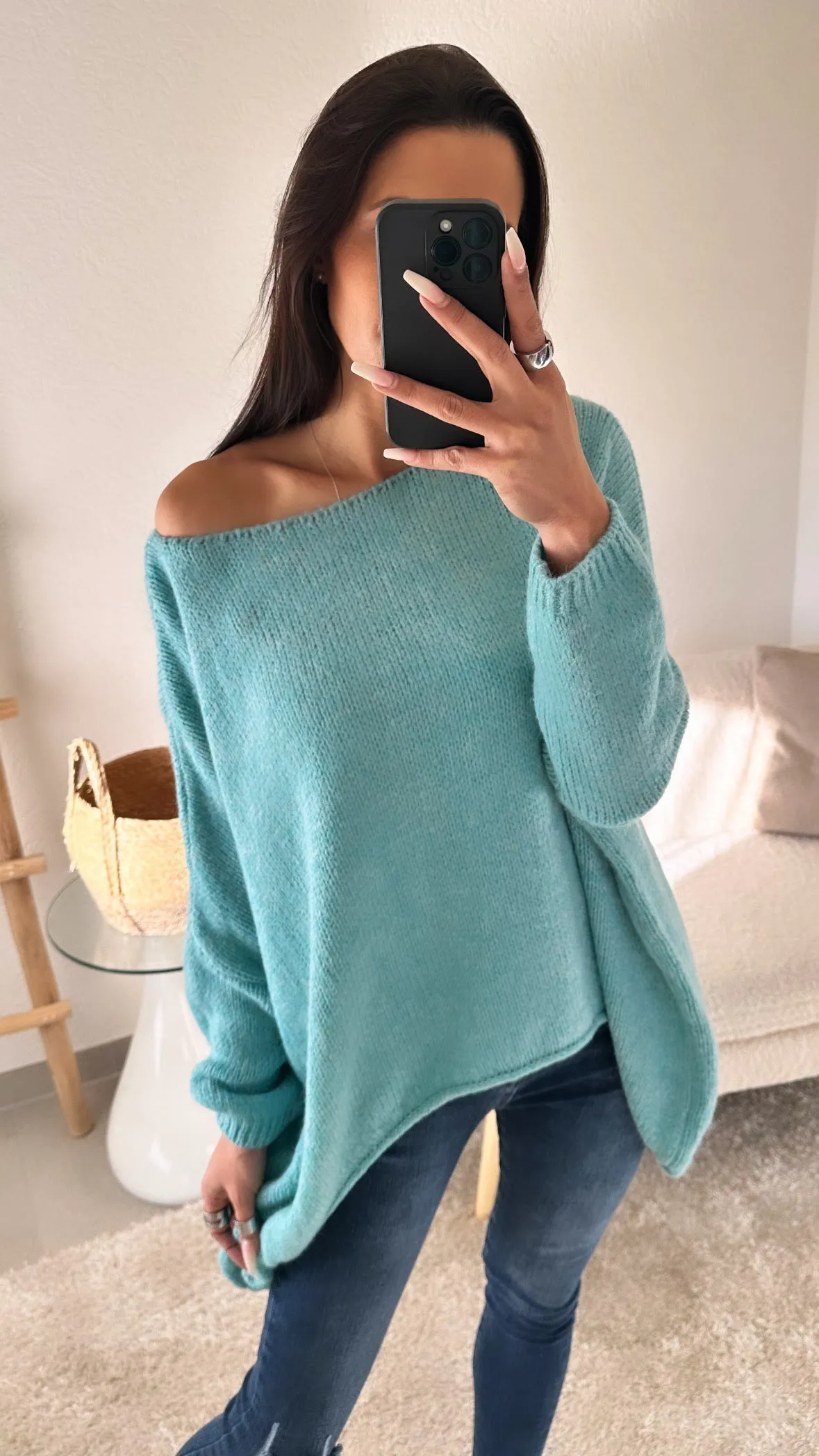 VOKUHILA oversize Strick Pullover / aqua - türkis Art. 5383