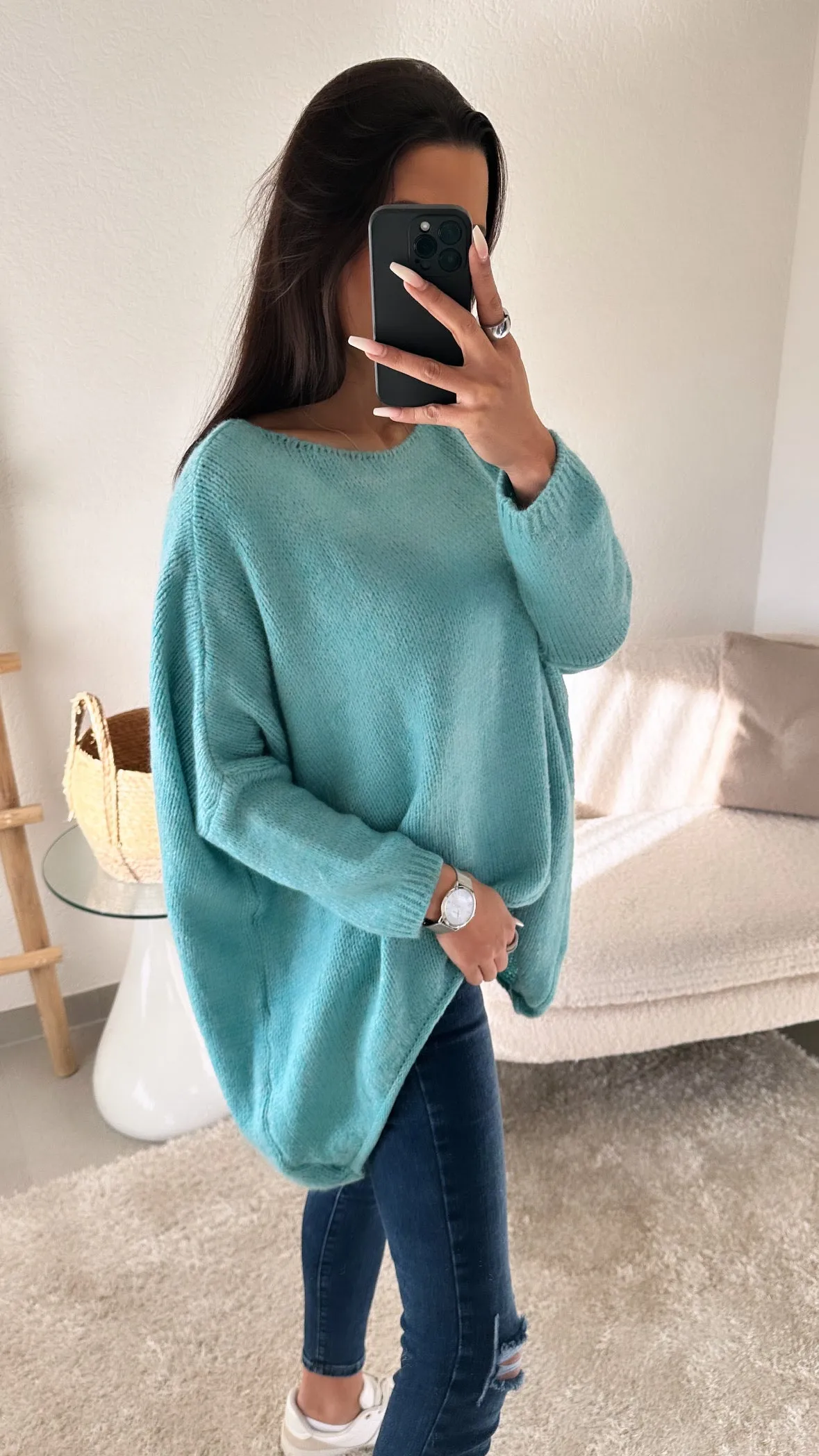 VOKUHILA oversize Strick Pullover / aqua - türkis Art. 5383