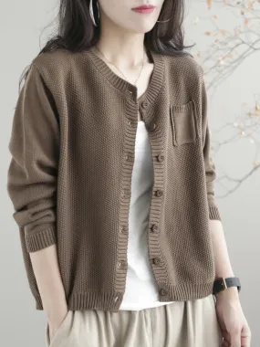 Women Casual Cardigan Long Sleeves  Loose Knitted Button Pocket Jacket