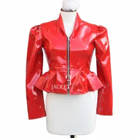 Women Red Vinyl Leather Mini Dress