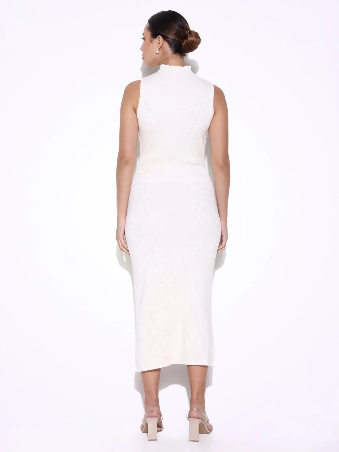 Women Solid Off White Bodycon Dress